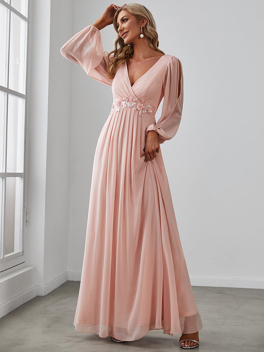 Color=Pink | Floor Length Long Lantern Sleeves Wholesale Formal Dresses-Pink 3