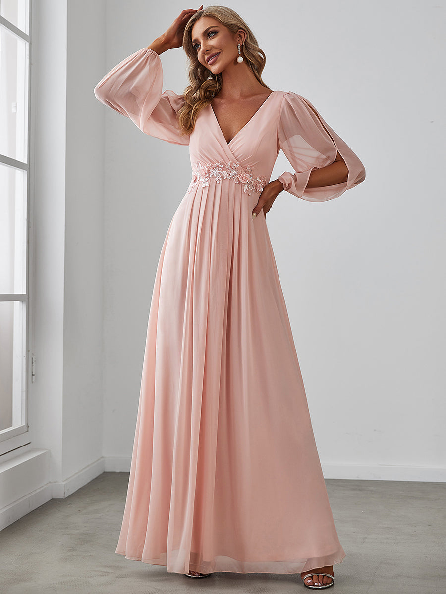 Color=Pink | Floor Length Long Lantern Sleeves Wholesale Formal Dresses-Pink 4