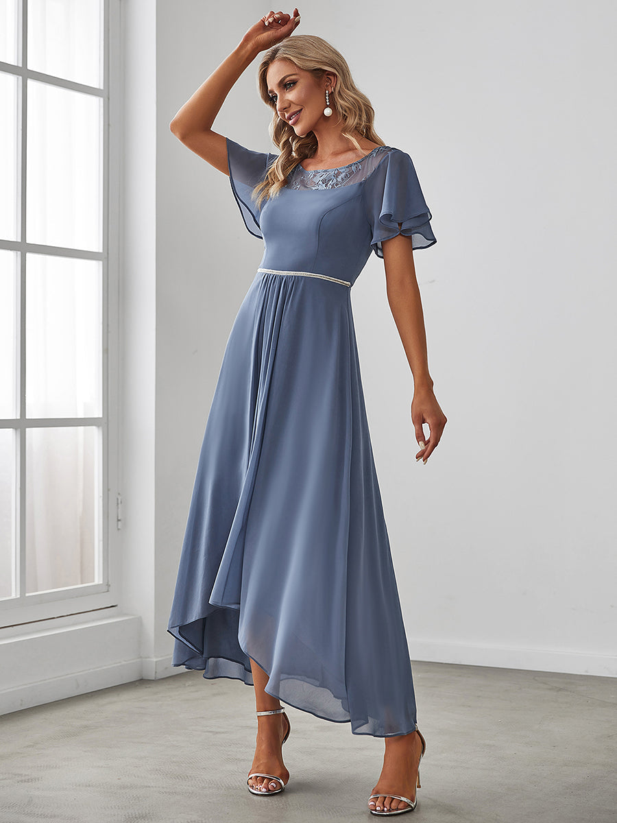Color=Dusty Blue | Women'S Casual Boat Neck A-Line Midi Dress Wholesale-Dusty Blue 4