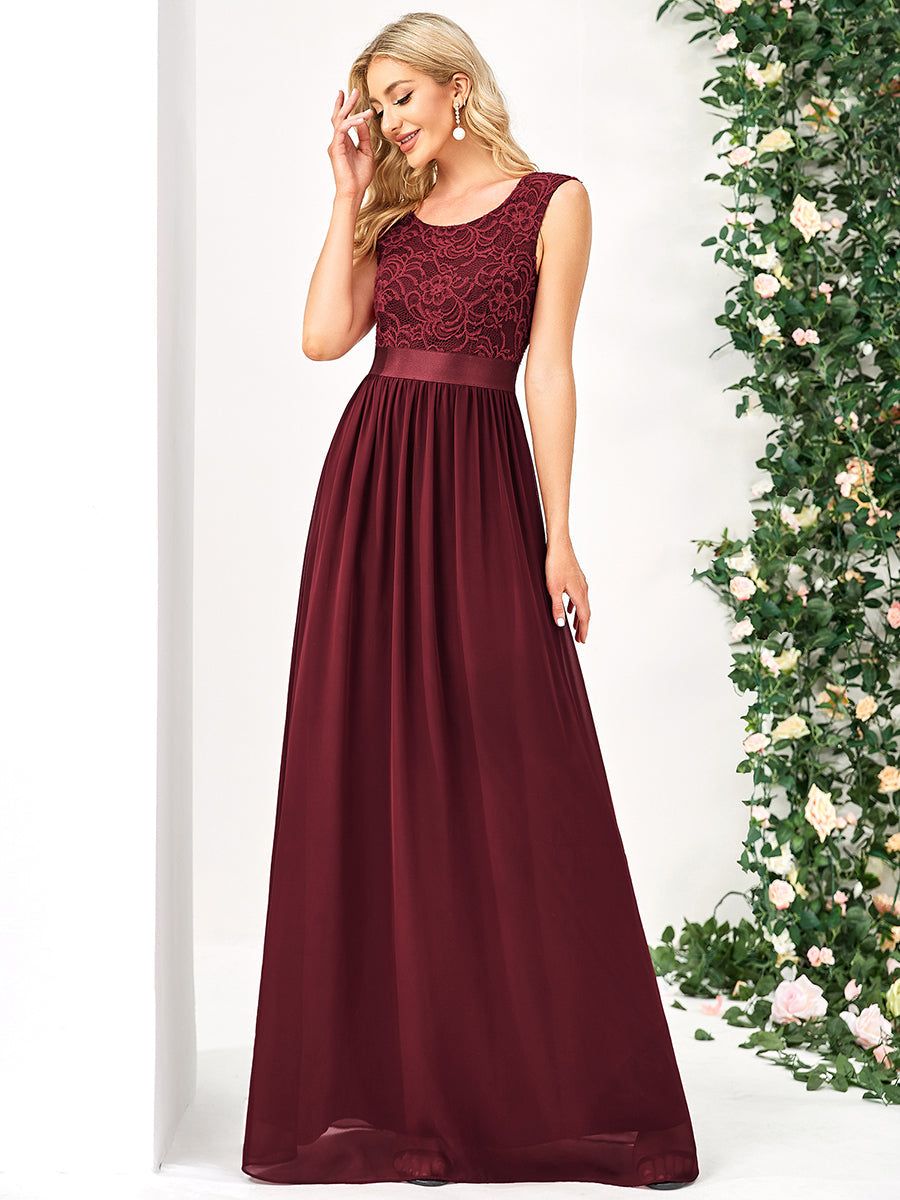 Color=Burgundy | Wholesale Fahion Bridesmaid Dresses With Lace-Burgundy 2