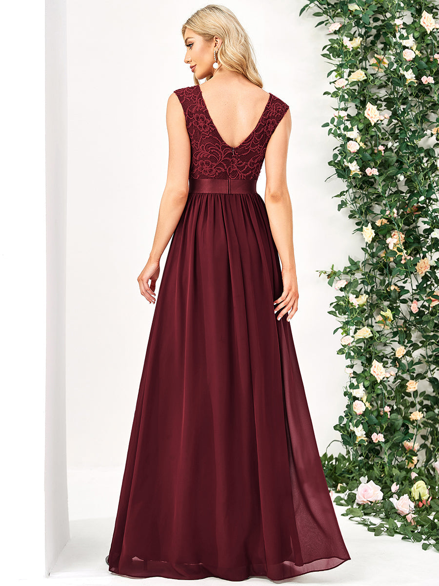 Color=Burgundy | Wholesale Fahion Bridesmaid Dresses With Lace-Burgundy 4