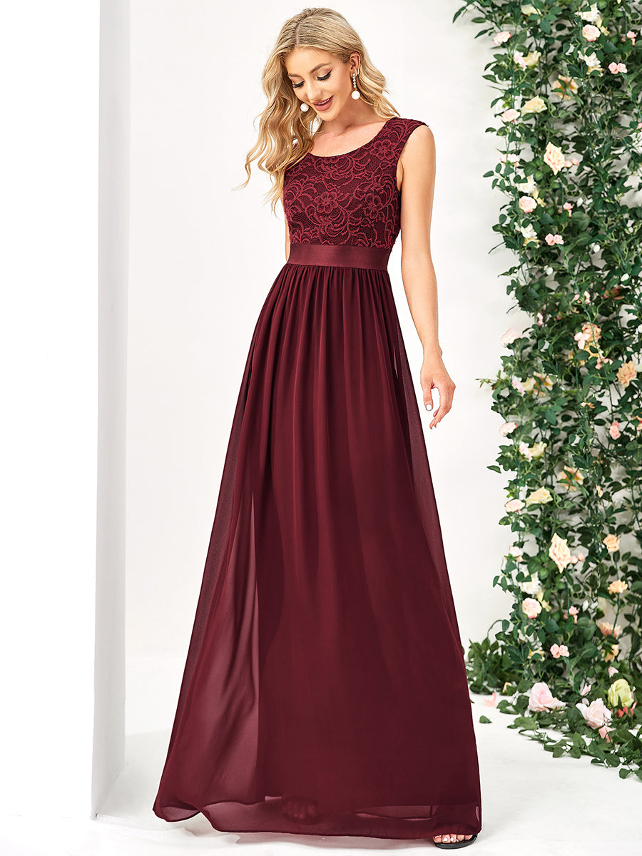Color=Burgundy | Wholesale Fahion Bridesmaid Dresses With Lace-Burgundy 7
