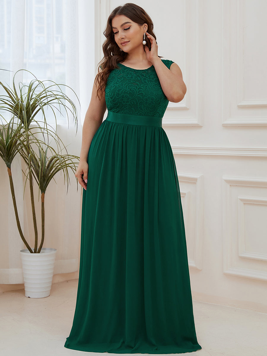 Color=Dark Green | Wholesale Plus Size Fahion Bridesmaid Dresses With Lace-Dark Green 1