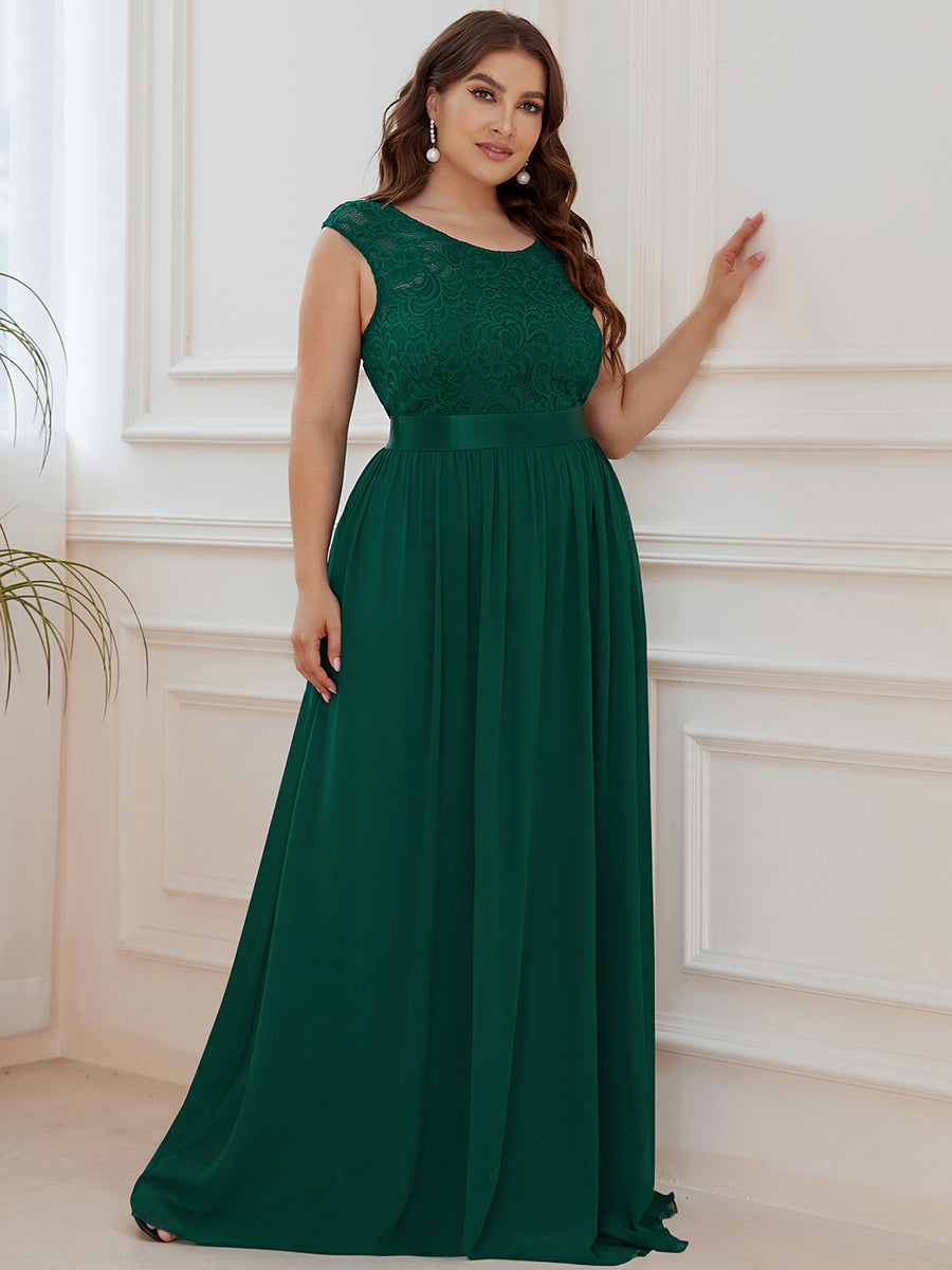 Color=Dark Green | Wholesale Plus Size Fahion Bridesmaid Dresses With Lace-Dark Green 3