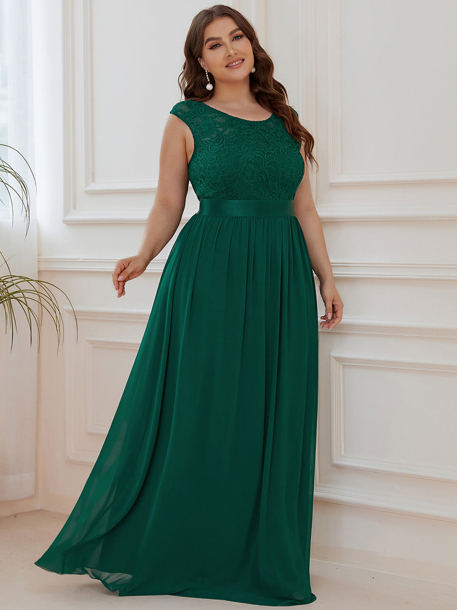 Color=Dark Green | Wholesale Plus Size Fahion Bridesmaid Dresses With Lace-Dark Green 4
