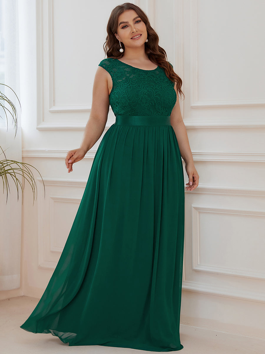 Color=Dark Green | Wholesale Plus Size Fahion Bridesmaid Dresses With Lace-Dark Green 4