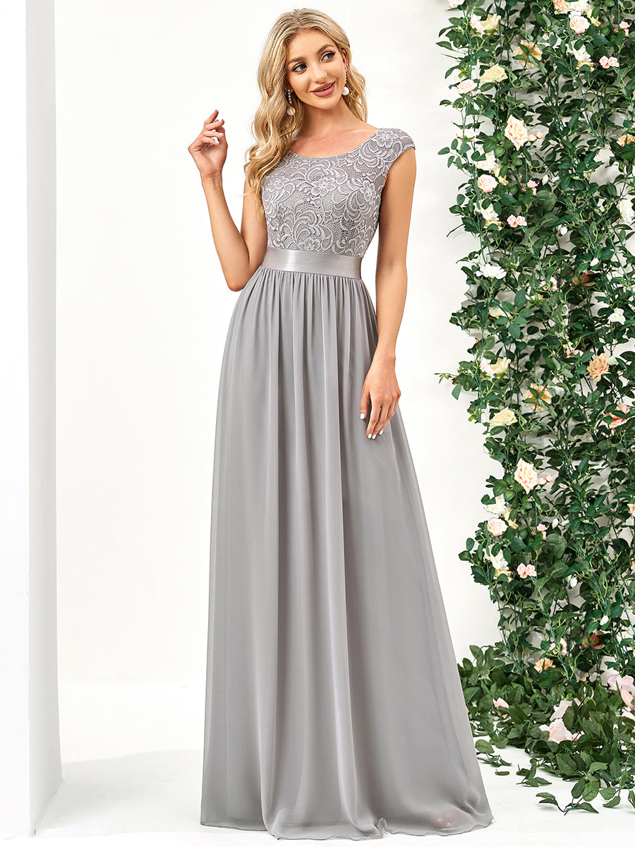 Color=Grey | Wholesale Fahion Bridesmaid Dresses With Lace-Grey 1