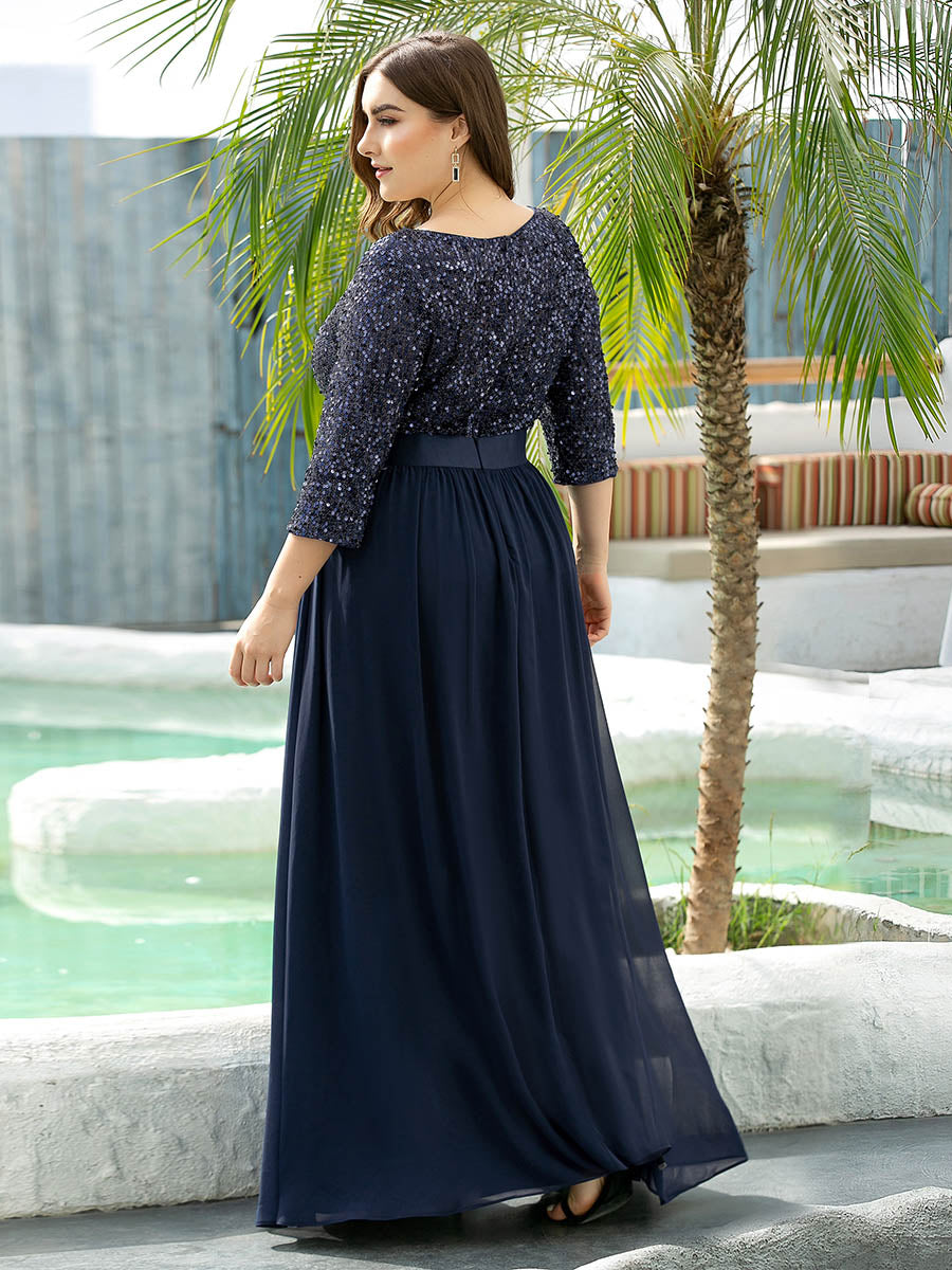 Color=Navy Blue | Long Tulle & Sequin Wholesale Evening Dresses for Mother of the Bride-Navy Blue 2