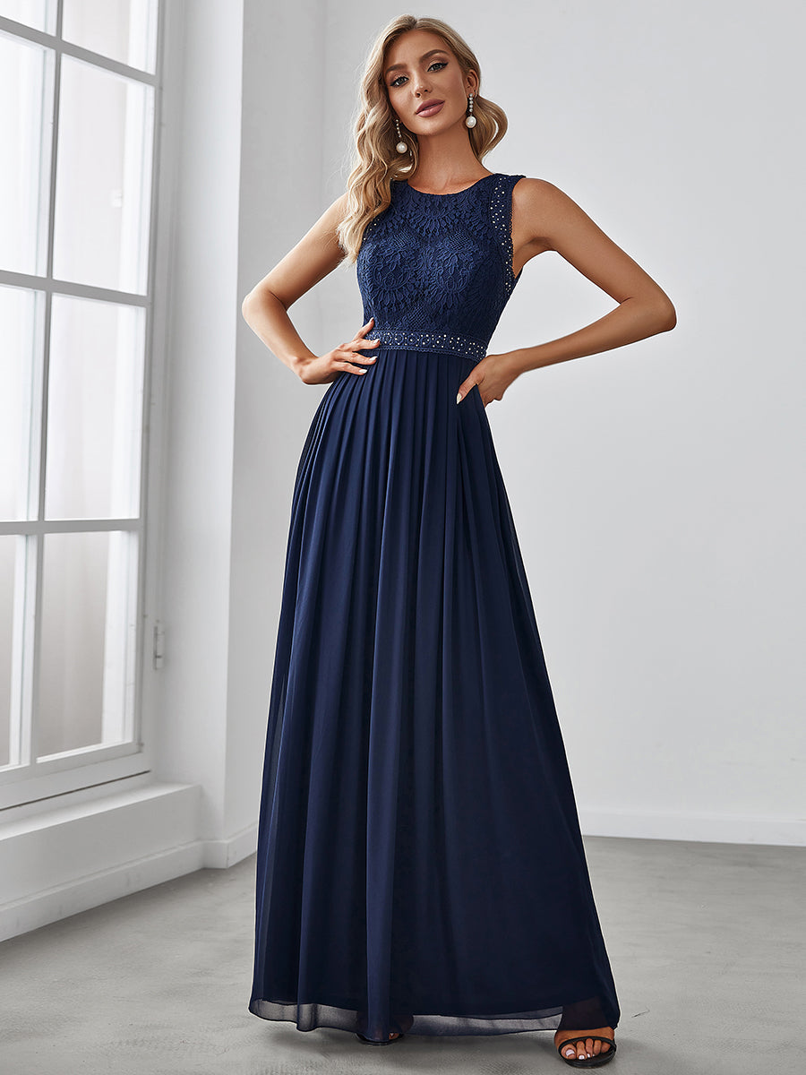 Color=Navy Blue | Round Neck Maxi Long Wholesale Party Dresses For Women-Navy Blue 3