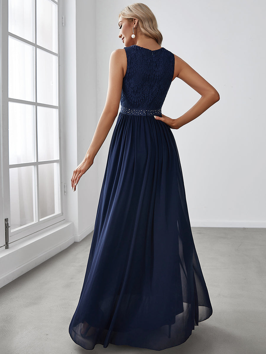 Color=Navy Blue | Round Neck Maxi Long Wholesale Party Dresses For Women-Navy Blue 4