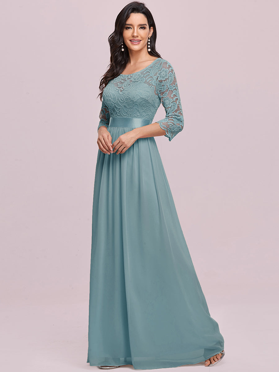Color=Dusty Blue | Elegant Empire Waist Wholesale Bridesmaid Dresses with Long Lace Sleeve-Dusty Blue 9