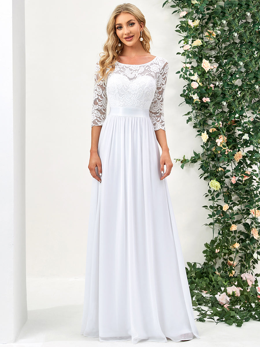 Elegant Empire  Waist Wholesale Bridesmaid Dresses with Long Lace Sleeve