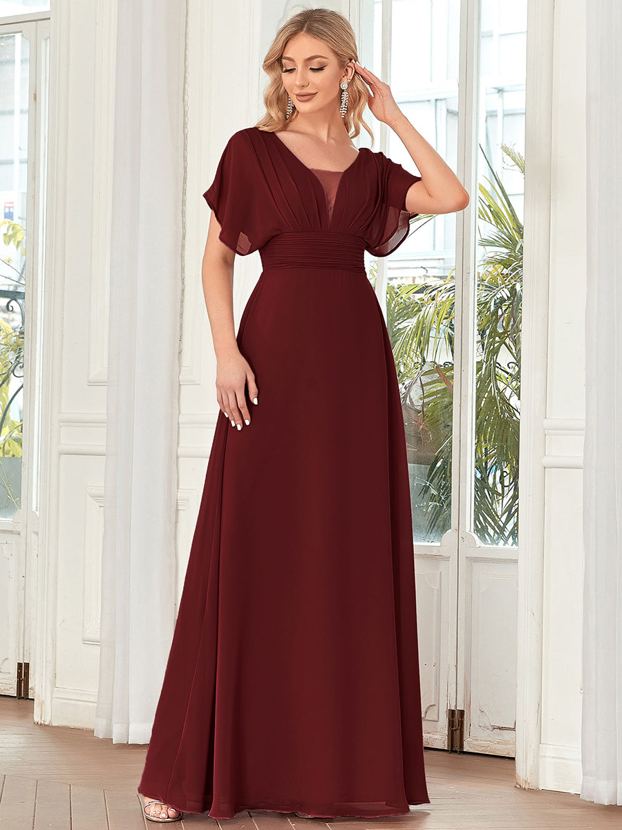 COLOR=Burgundy | Women'S A-Line Empire Waist Evening Party Maxi Dress-Burgundy 3