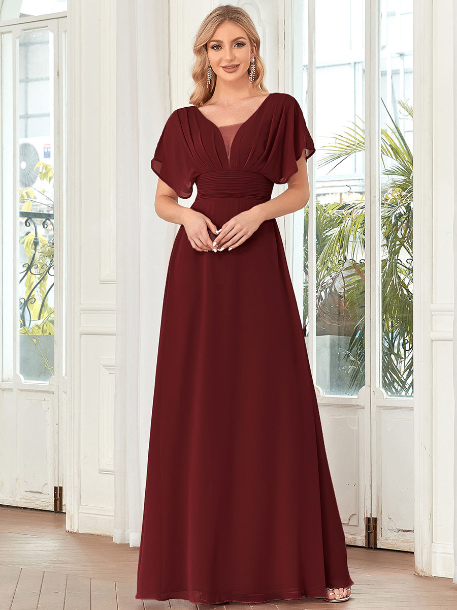 COLOR=Burgundy | Women'S A-Line Empire Waist Evening Party Maxi Dress-Burgundy 4