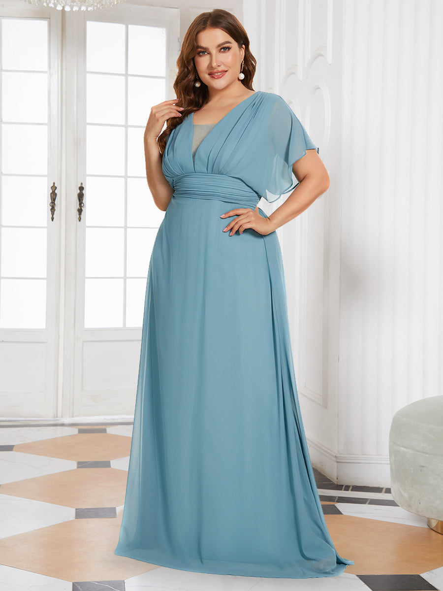COLOR=Dusty Blue | Plus Size Women'S A-Line Empire Waist Evening Party Maxi Dress-Dusty Blue 1