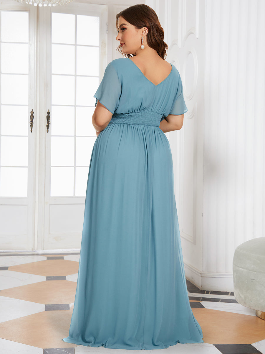 COLOR=Dusty Blue | Plus Size Women'S A-Line Empire Waist Evening Party Maxi Dress-Dusty Blue 2
