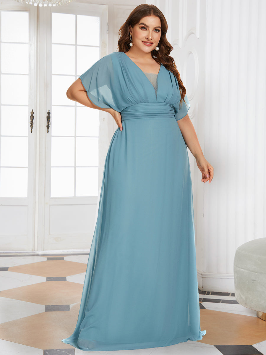 COLOR=Dusty Blue | Plus Size Women'S A-Line Empire Waist Evening Party Maxi Dress-Dusty Blue 4