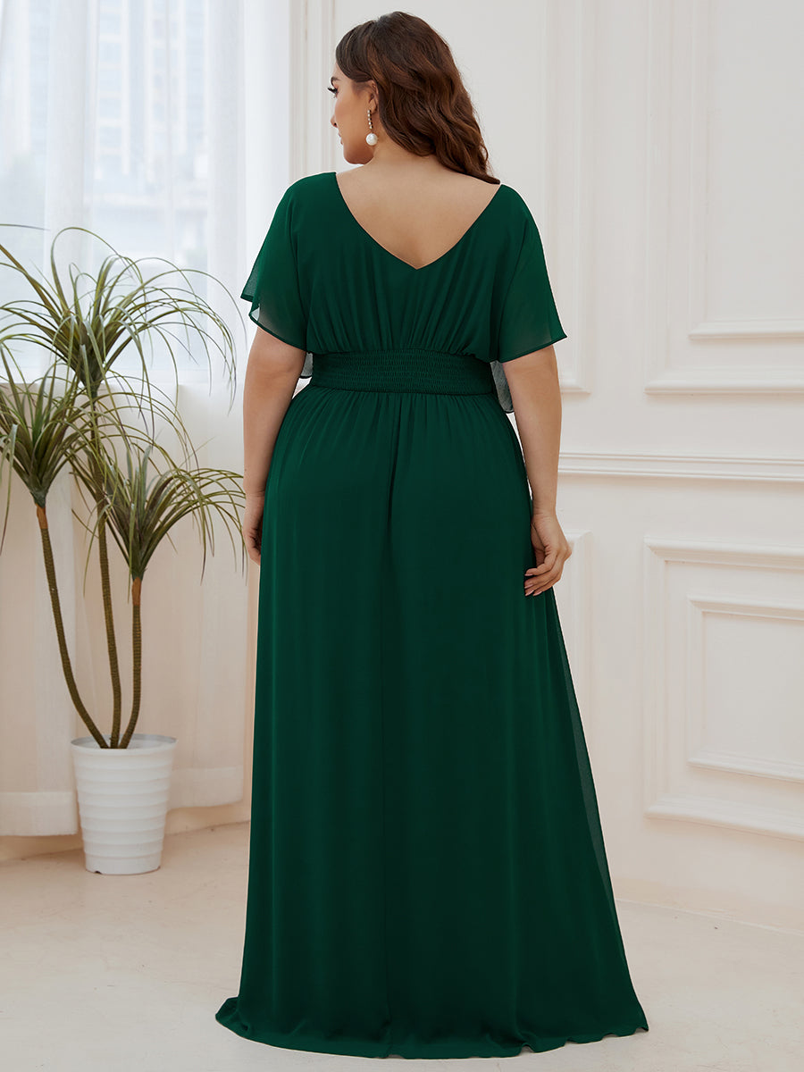 COLOR=Dark Green | Plus Size Women'S A-Line Empire Waist Evening Party Maxi Dress-Dark Green 2