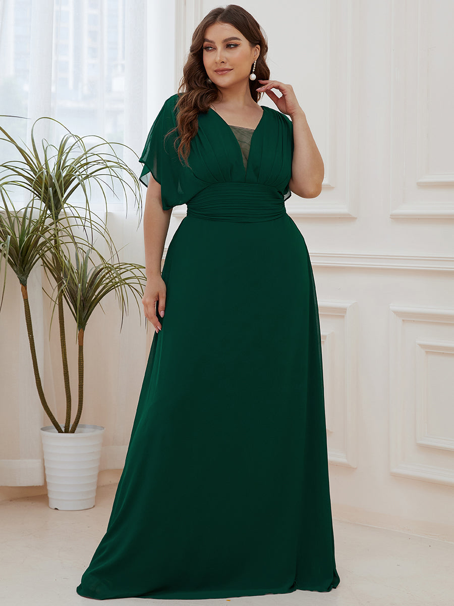 COLOR=Dark Green | Plus Size Women'S A-Line Empire Waist Evening Party Maxi Dress-Dark Green 3