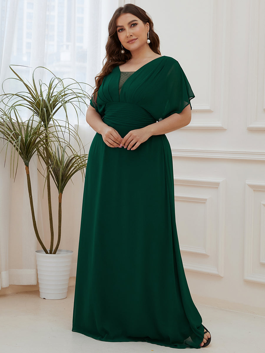 COLOR=Dark Green | Plus Size Women'S A-Line Empire Waist Evening Party Maxi Dress-Dark Green 4