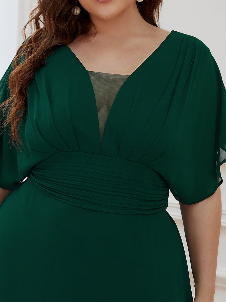 COLOR=Dark Green | Plus Size Women'S A-Line Empire Waist Evening Party Maxi Dress-Dark Green 5