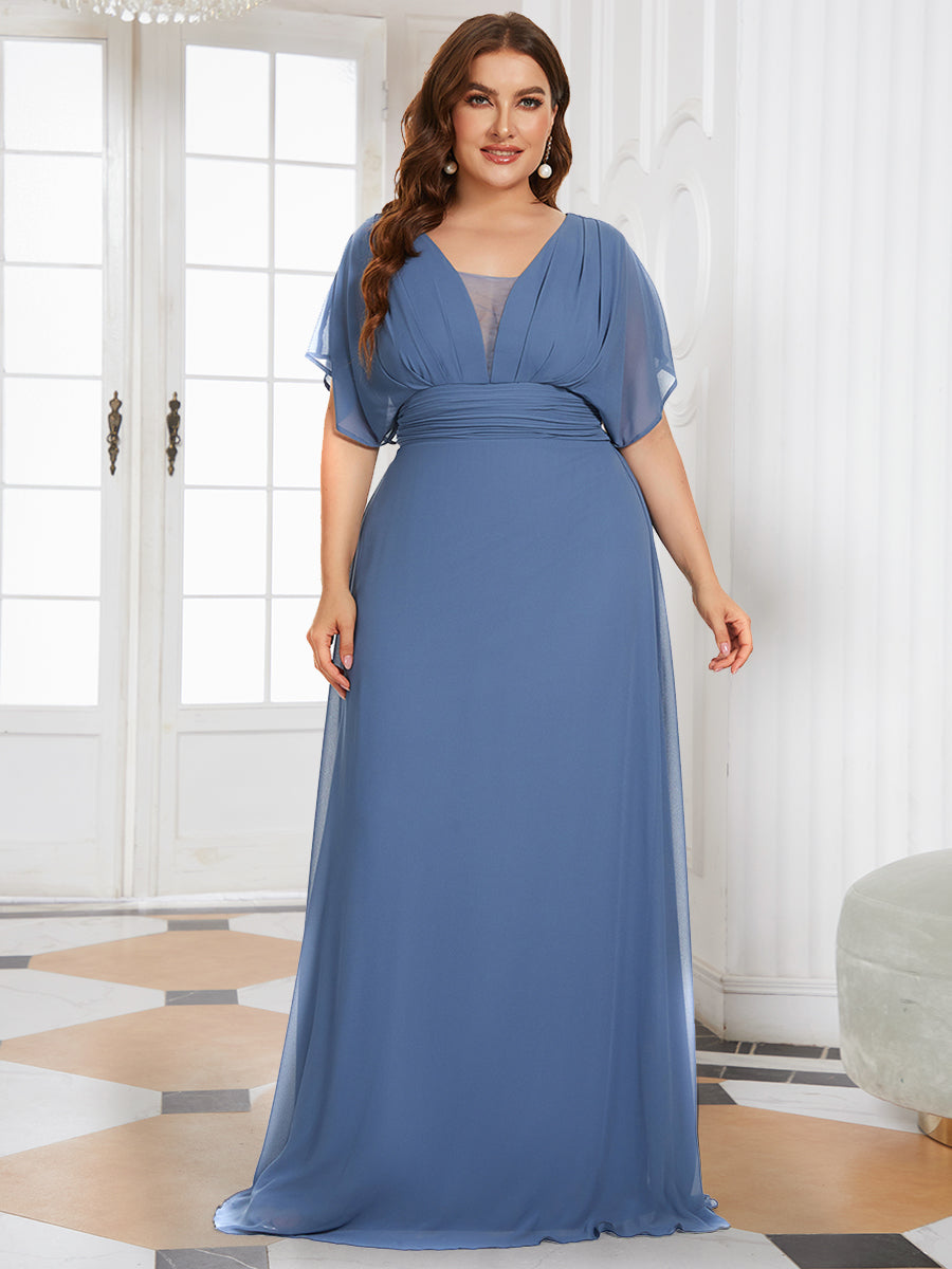 COLOR=Dusty Blue | Plus Size Women'S A-Line Empire Waist Evening Party Maxi Dress-Dusty Blue 1