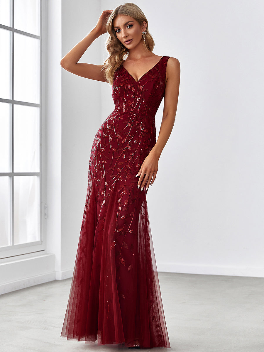 Color=Burgundy | classic-fishtail-sequin-wholesale-evening-dresses-for-women-ep07886-Burgundy 1
