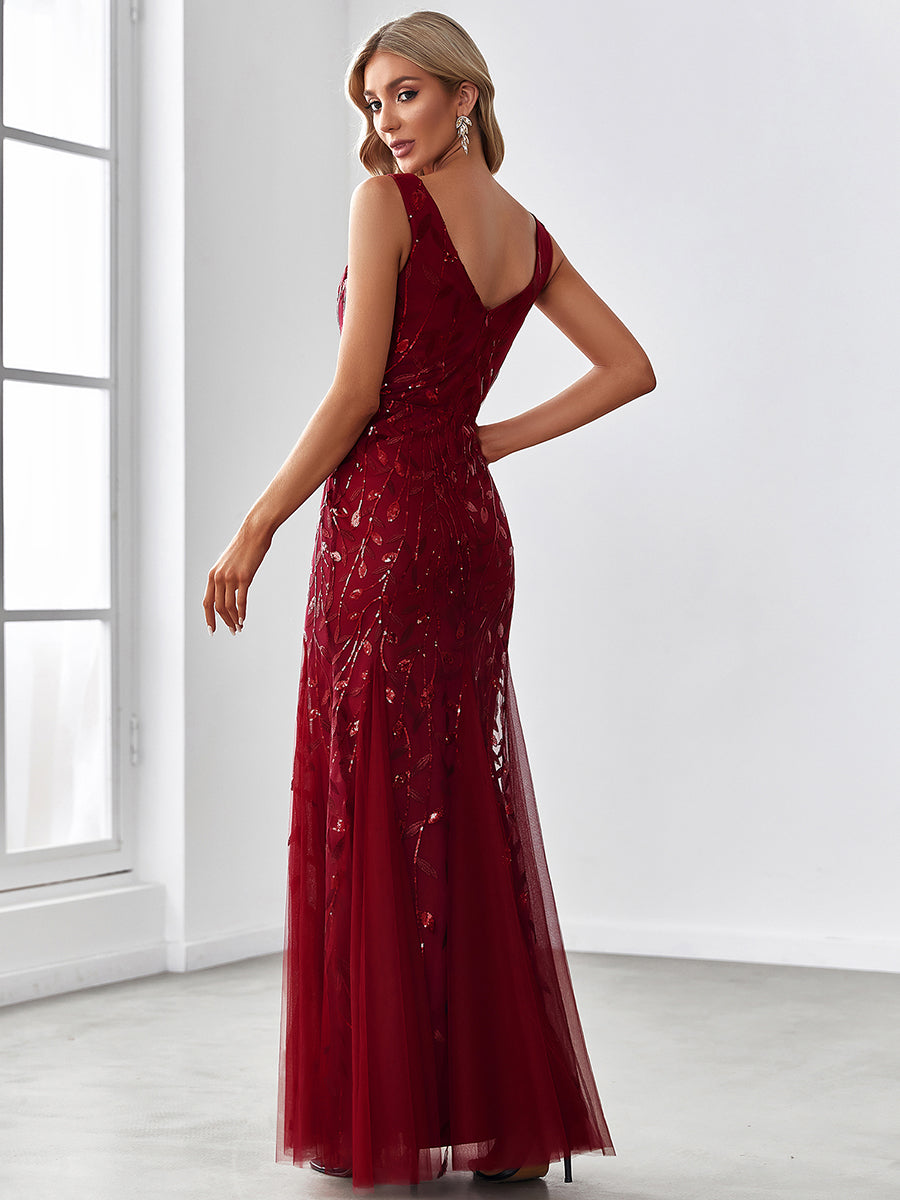 Color=Burgundy | classic-fishtail-sequin-wholesale-evening-dresses-for-women-ep07886-Burgundy 2