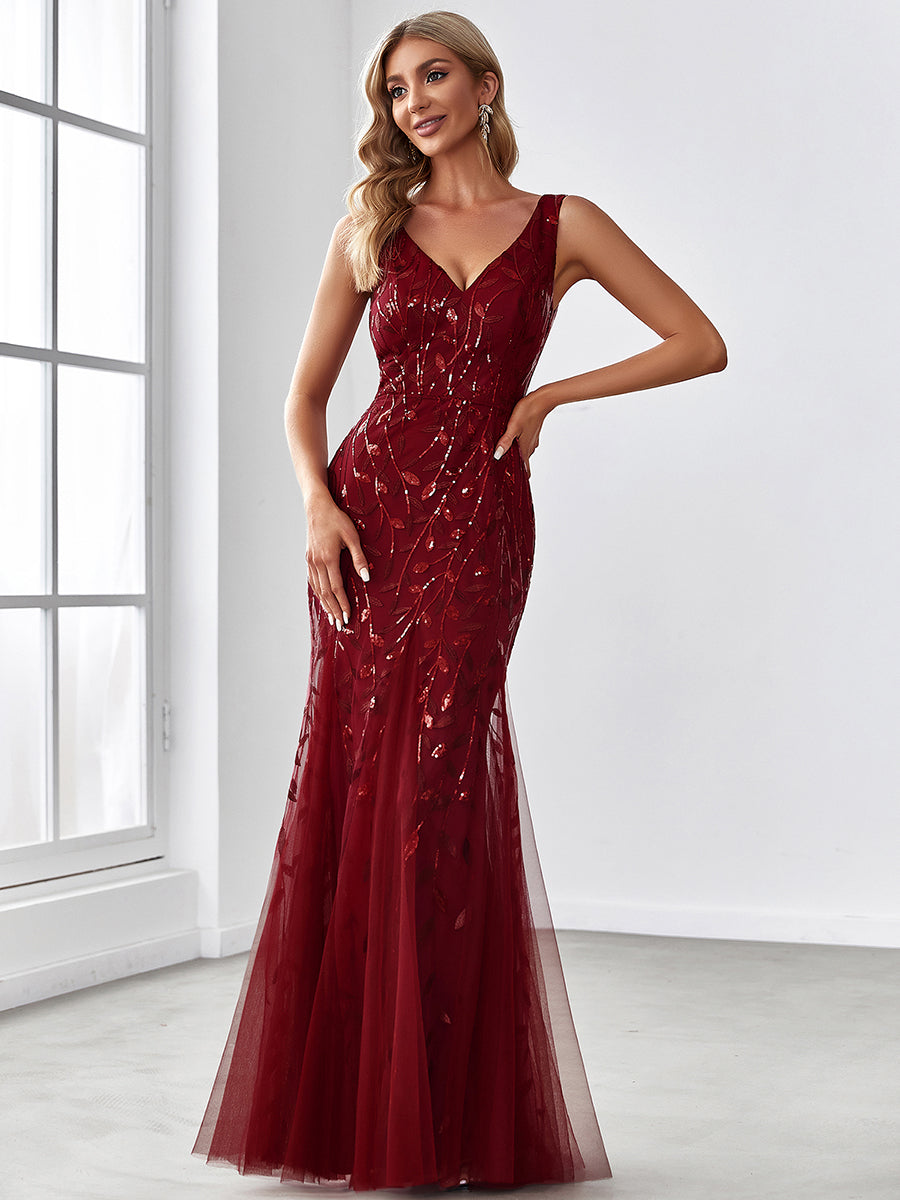 Color=Burgundy | classic-fishtail-sequin-wholesale-evening-dresses-for-women-ep07886-Burgundy 4