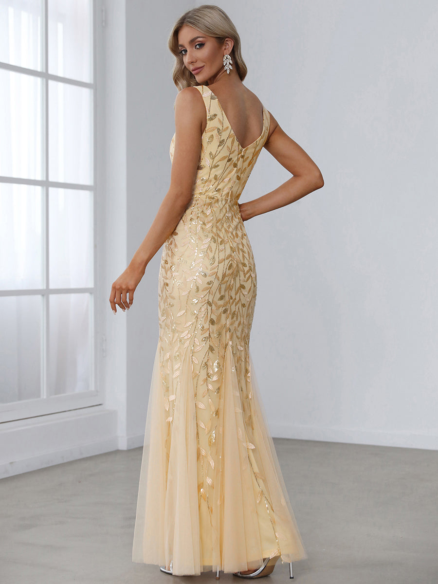 Color=Gold | classic-fishtail-sequin-wholesale-evening-dresses-for-women-ep07886-Gold 2
