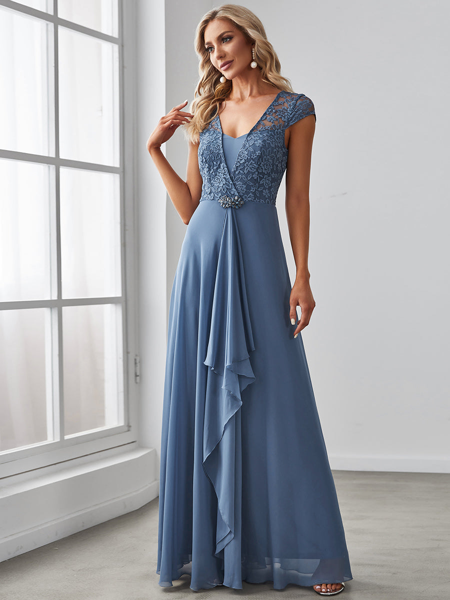 Color=Dusty Navy | Sweetheart Floral Lace Wholesale Wedding Guest Dress-Dusty Navy 1