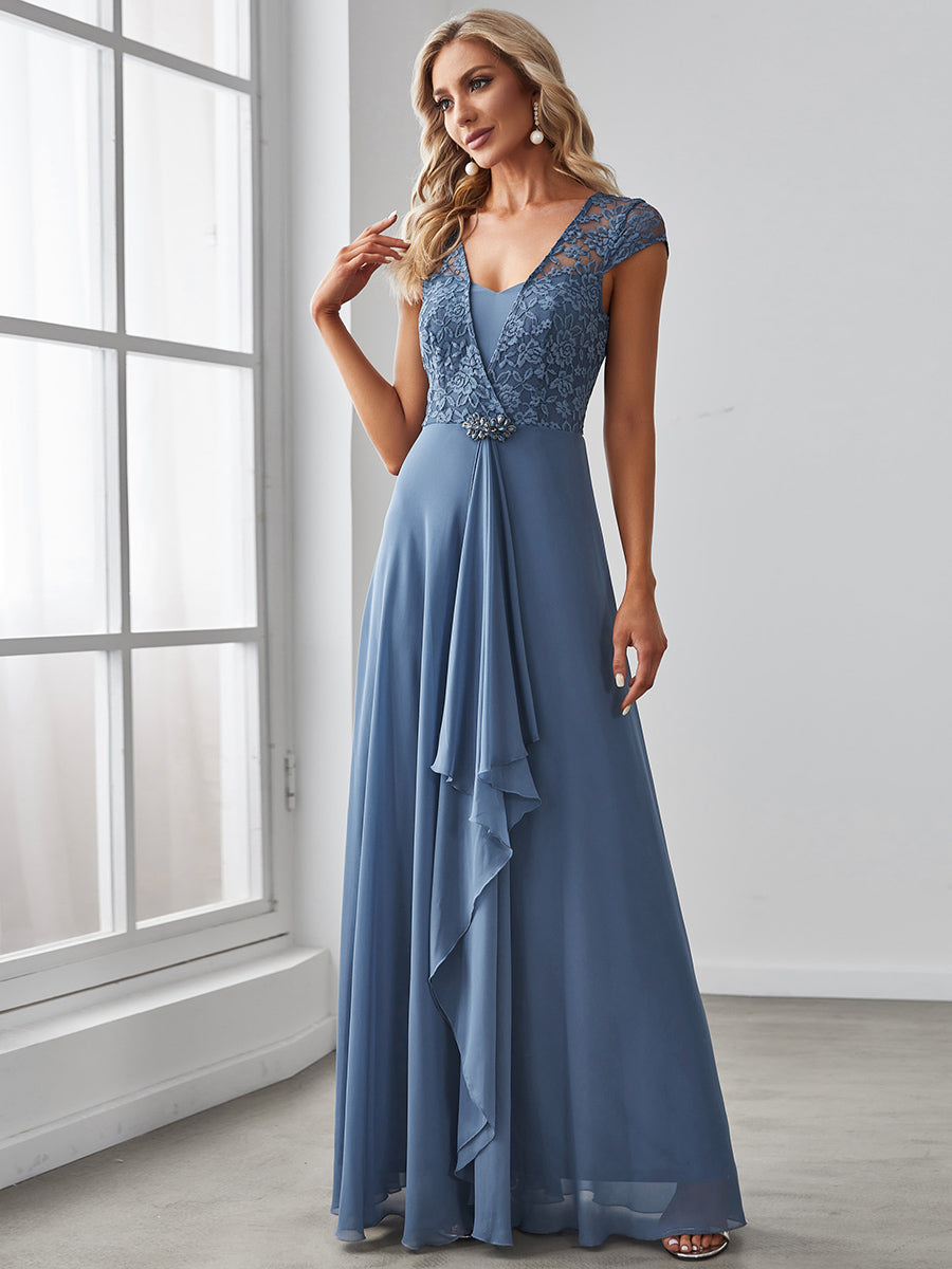 Color=Dusty Blue | Sweetheart Floral Lace Wholesale Wedding Guest Dress-Dusty Blue 1