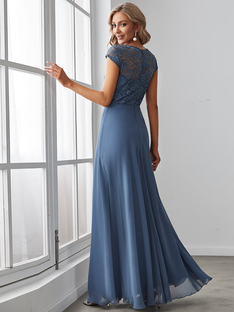 Color=Dusty Blue | Sweetheart Floral Lace Wholesale Wedding Guest Dress-Dusty Blue 2