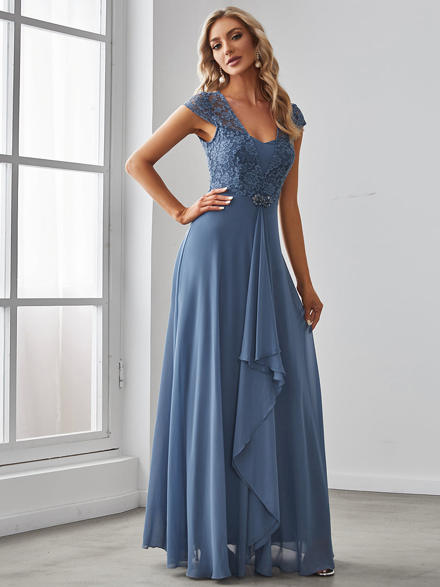 Color=Dusty Blue | Sweetheart Floral Lace Wholesale Wedding Guest Dress-Dusty Blue 3