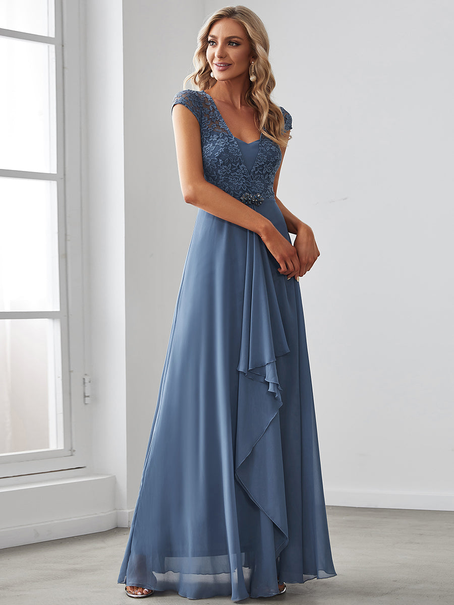Color=Dusty Navy | Sweetheart Floral Lace Wholesale Wedding Guest Dress-Dusty Navy 4