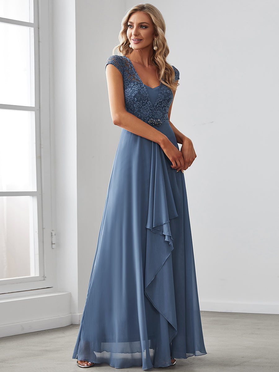 Color=Dusty Blue | Sweetheart Floral Lace Wholesale Wedding Guest Dress-Dusty Blue 4