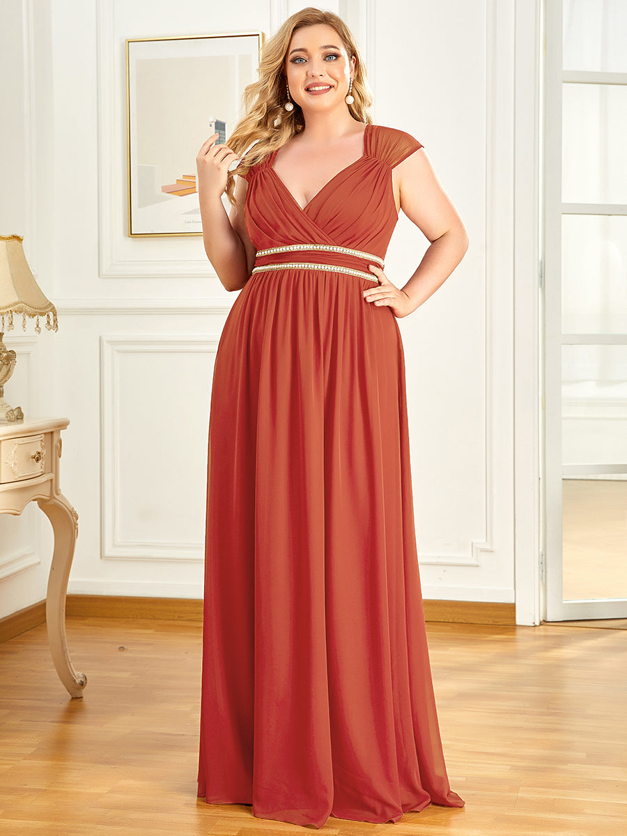 Color=Burnt orange | Sleeveless Floor Length V Neck Wholesale Bridesmaid dresses-Burnt orange 1