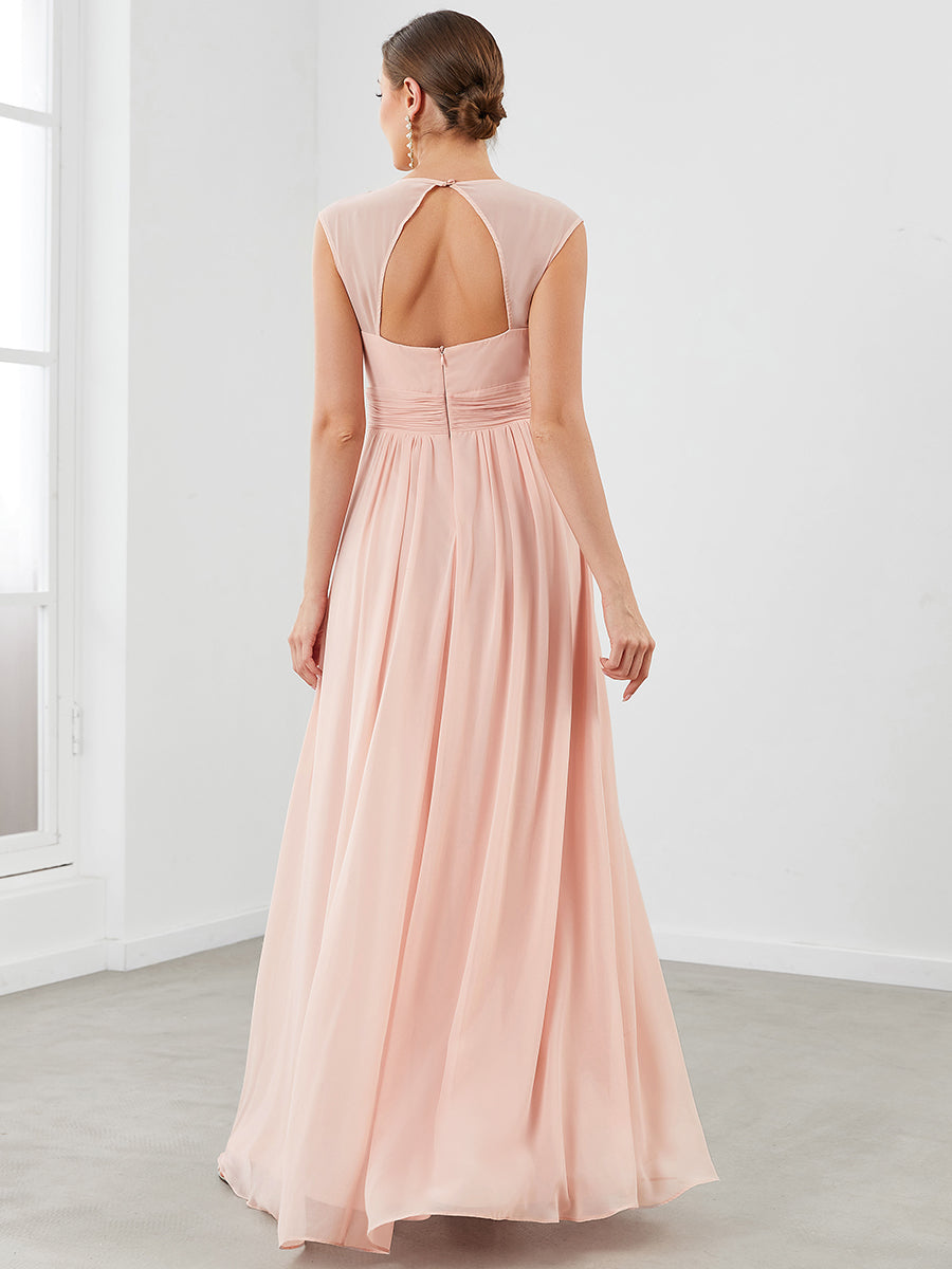 Color=Pink | Sleeveless Floor Length V Neck Wholesale Bridesmaid dresses-Pink 2