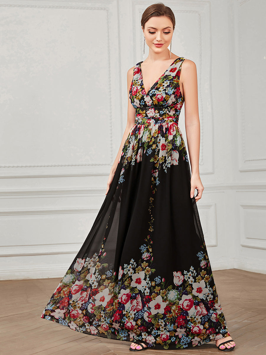 Custom Size Double V-Neck Elegant Maxi Long Wholesale Evening Dresses