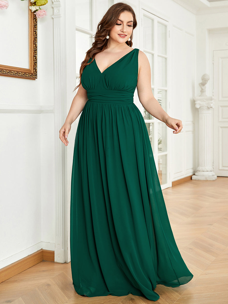 Color=Dark Green | double-v-neck-maxi-long-wholesale-plus-size-evening-dresses-epp9016-Dark Green 3