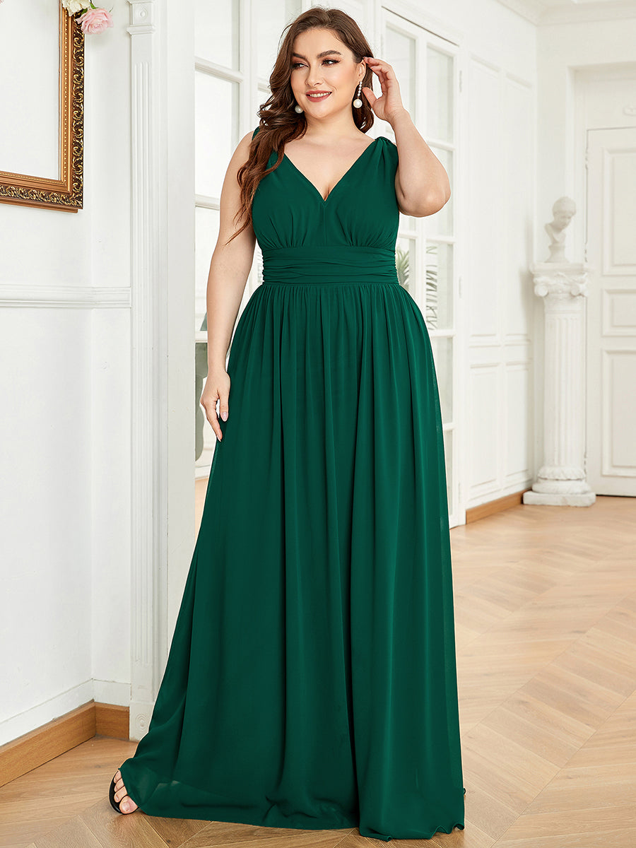 Color=Dark Green | double-v-neck-maxi-long-wholesale-plus-size-evening-dresses-epp9016-Dark Green 4