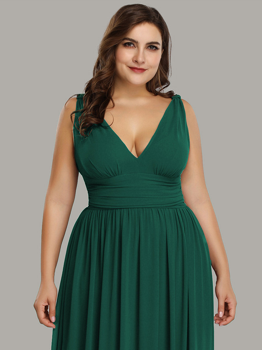 Color=Dark Green | double-v-neck-maxi-long-wholesale-plus-size-evening-dresses-epp9016-Dark Green 5