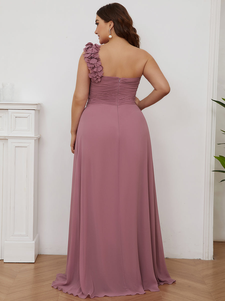 Color=Orchid | One Shoulder Plus Size Chiffon Bridesmaid Dresses For Wholesale-Orchid 2