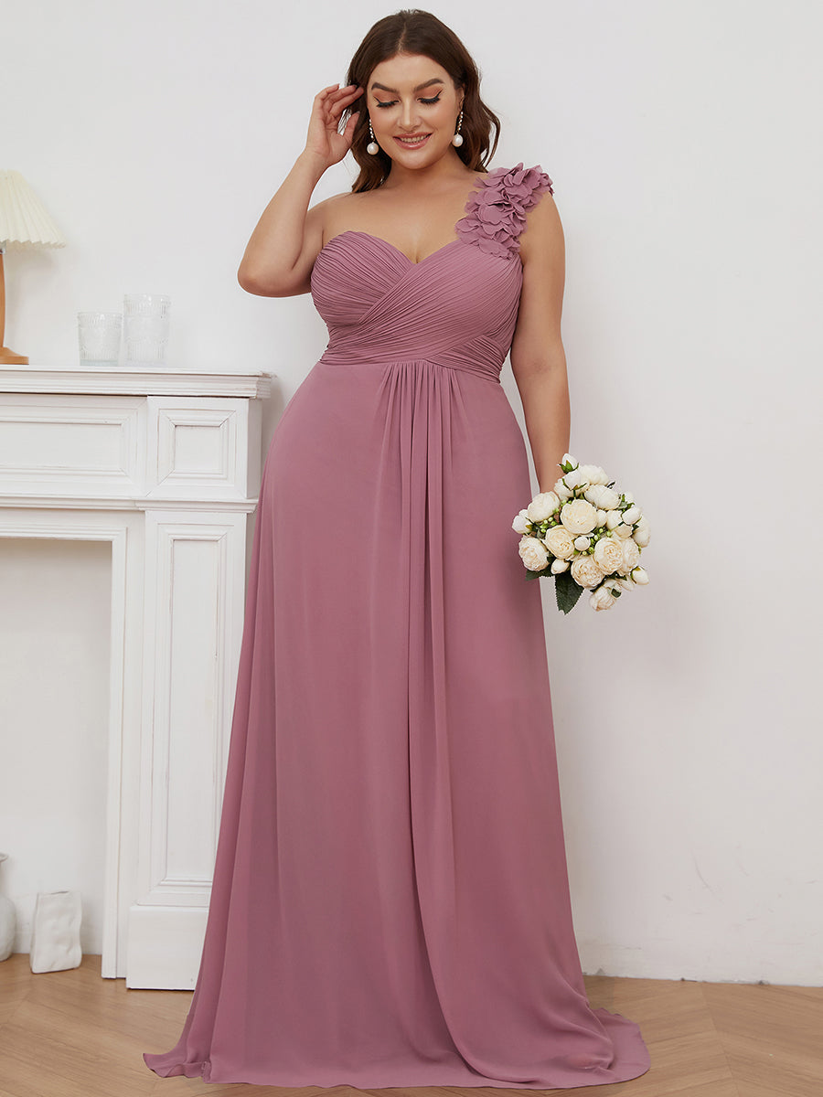 Color=Orchid | One Shoulder Plus Size Chiffon Bridesmaid Dresses For Wholesale-Orchid 4