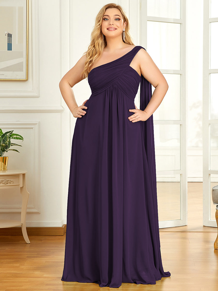 Color=Dark Purple | One Shoulder Chiffon Ruffles Plus Size Long Evening Dresses-Dark Purple 1