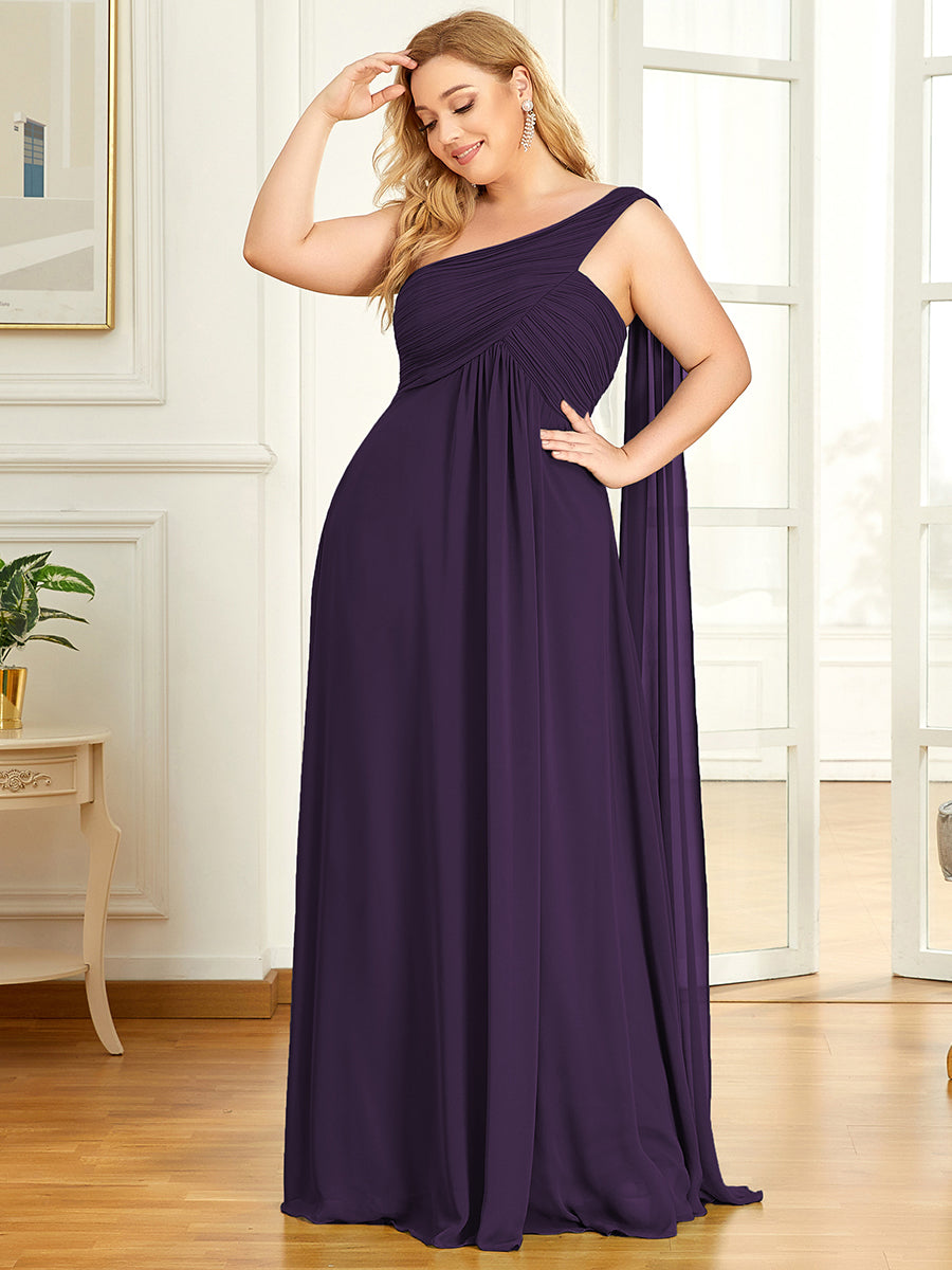 Color=Dark Purple | One Shoulder Chiffon Ruffles Plus Size Long Evening Dresses-Dark Purple 3