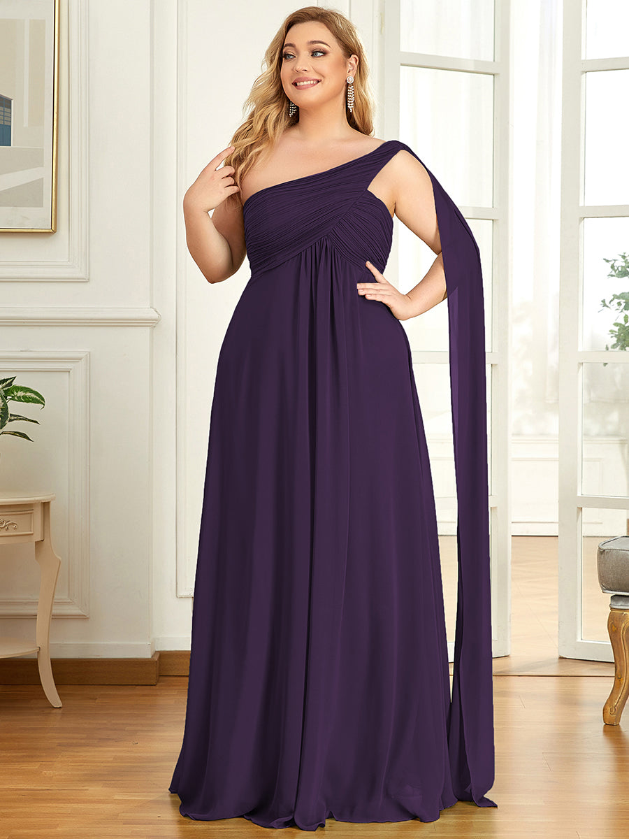Color=Dark Purple | One Shoulder Chiffon Ruffles Plus Size Long Evening Dresses-Dark Purple 4