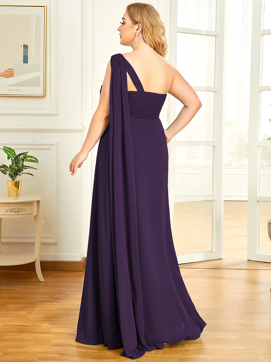 Color=Dark Purple | One Shoulder Chiffon Ruffles Plus Size Long Evening Dresses-Dark Purple 2