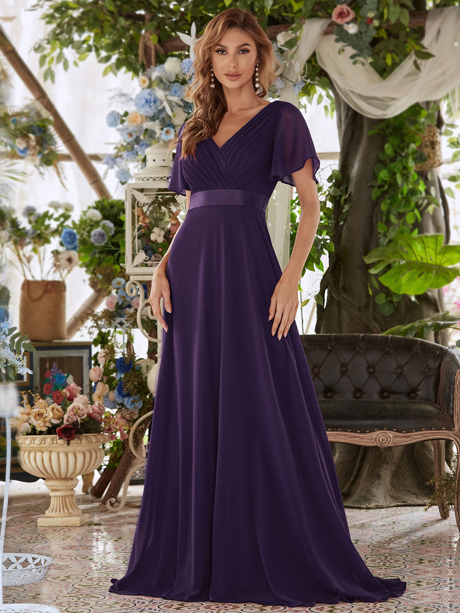 Color=Dark Purple | Glamorous Double V-Neck Ruffles Padded Wholesale Evening Dresses-Dark Purple 1