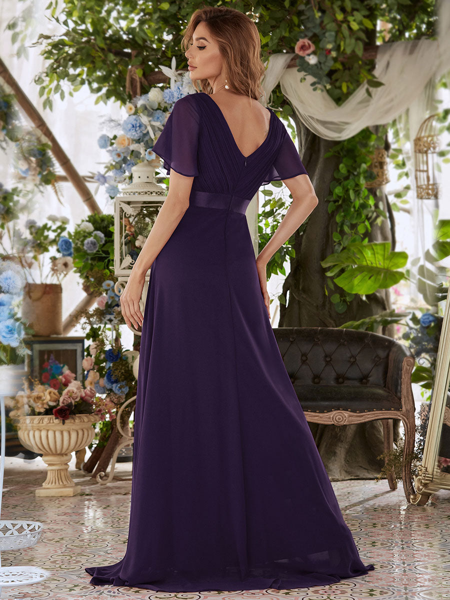 Color=Dark Purple | Glamorous Double V-Neck Ruffles Padded Wholesale Evening Dresses-Dark Purple 2